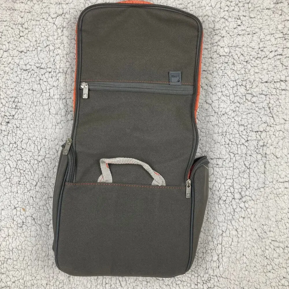 Lewis N Clark Toiletry Bag Gray Orange Trim Handle Travel Hang Mesh Pocket 9x9